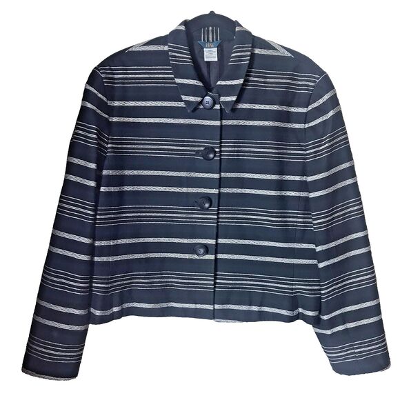 H&W Size 18 Waist Length Blazer Jacket Women's Black With Gray Strips Career - Picture 2 of 15